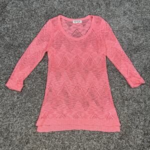 Women’s Pink Rose Coral Pink Crocheted Top Blouse Size Large